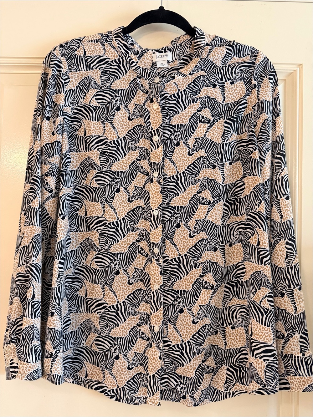 J. Crew Black and Cream Zebra & Leopard Print Button-Up